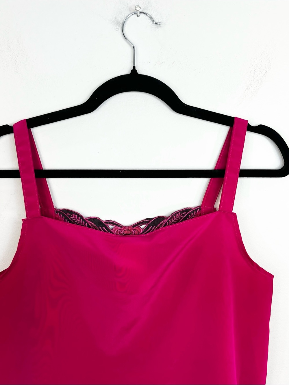 Vintage 70s 80s fuchsia pink boxy cut work embroidery neckline cami tank top 7 - Picture 7 of 11